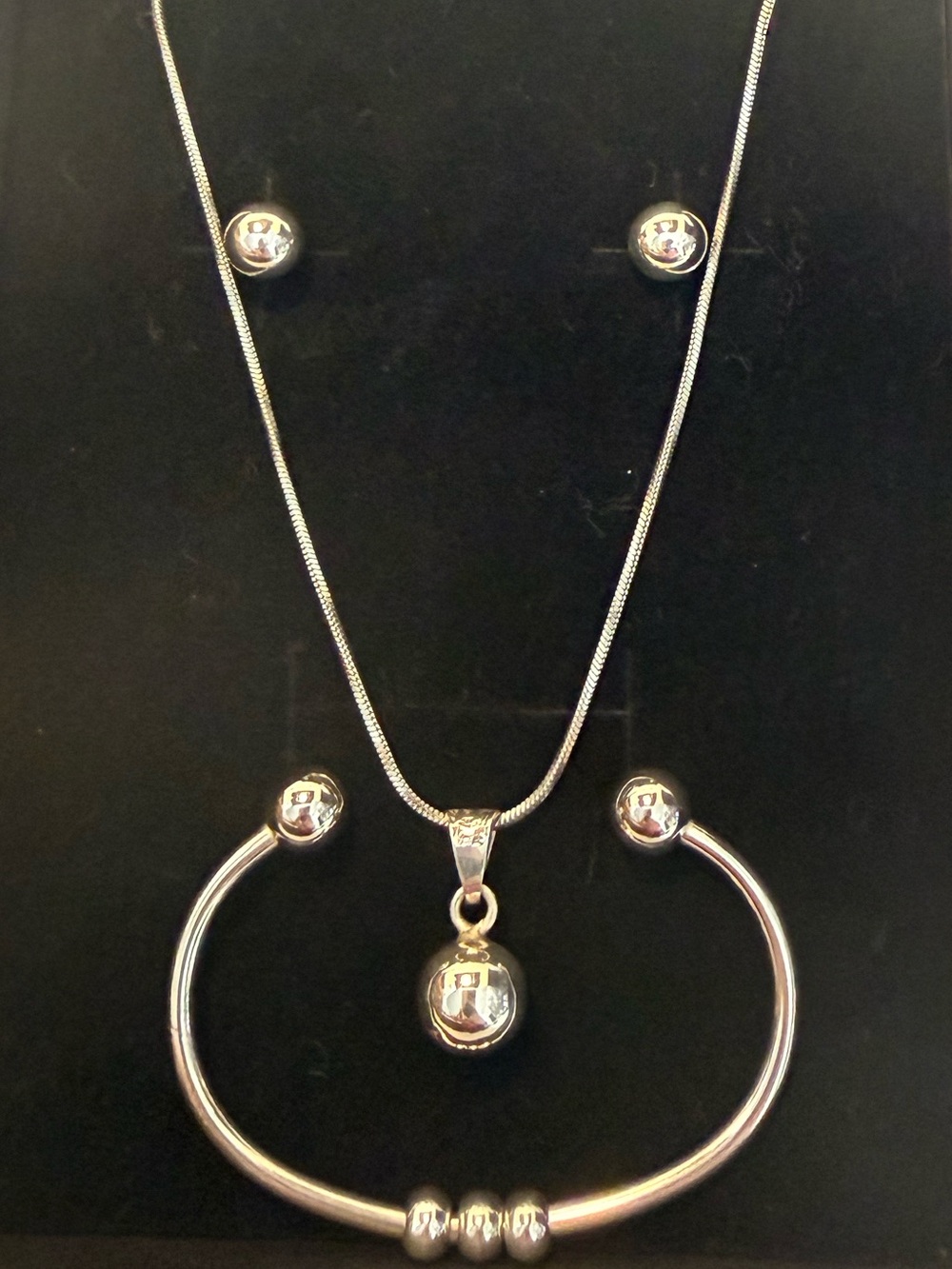 Like New (Worn Once) Polished Silver Pendant Necklace, Bracelet, and Earring Set
